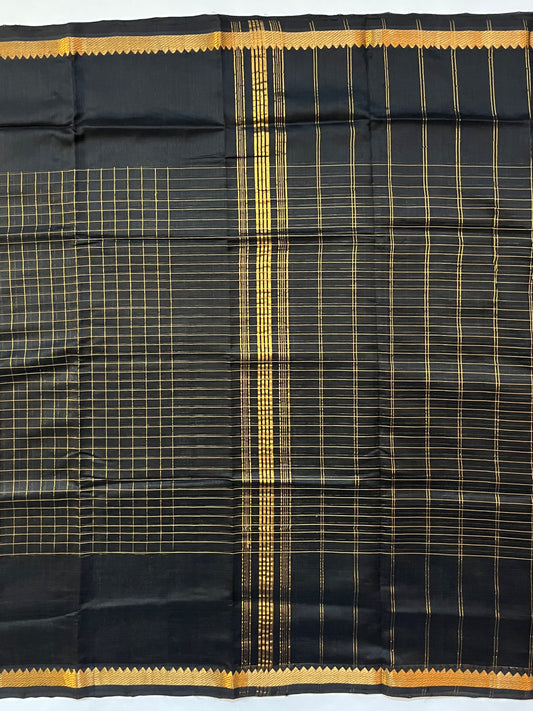 Magalgiri cotton Silk Saree -  BLACK CHECKED