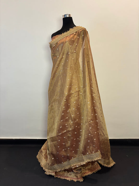 Golden Hues of Grace - Banarasi tissue semi silk saree