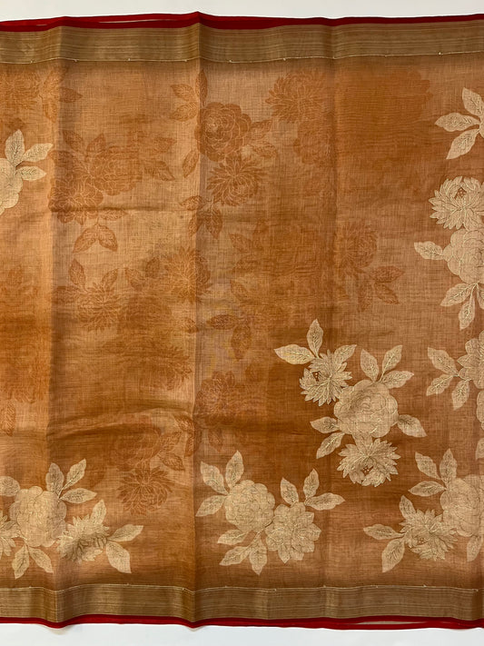 Linen Tissue Saree (BROWN)