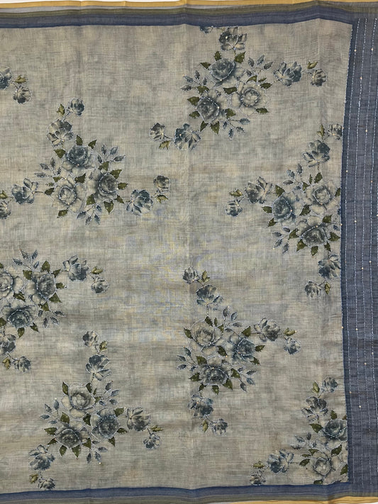 Pure Linen Saree (PASTEL BLUE)