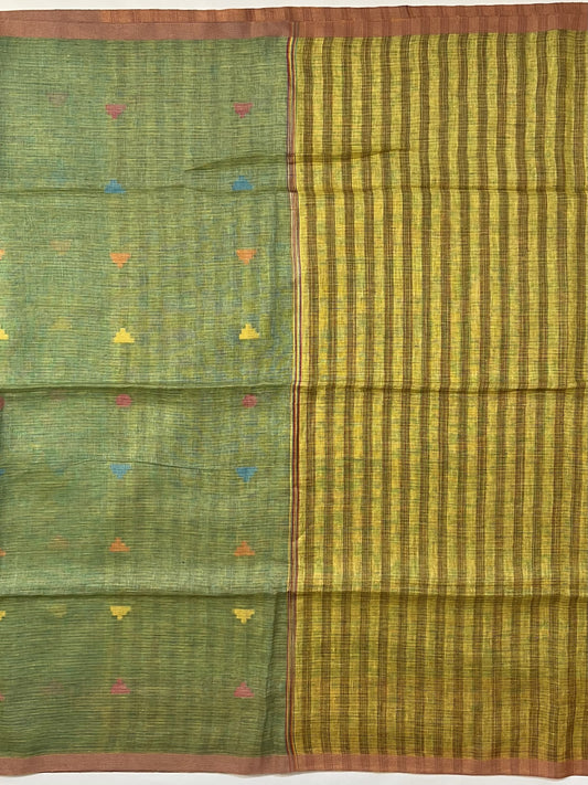 pure Linen Saree (GREEN)