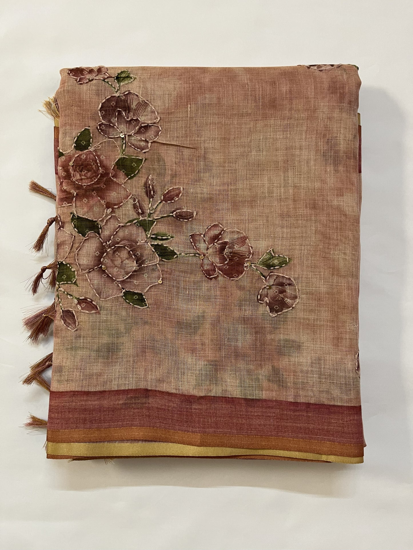 Pure Linen saree (PASTEL RED)