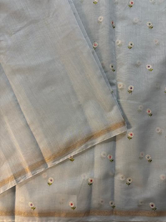 Cotton Embroidery Saree – powder blue