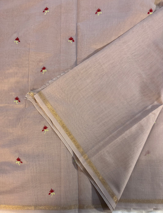 Cotton Embroidery Saree - nude pink