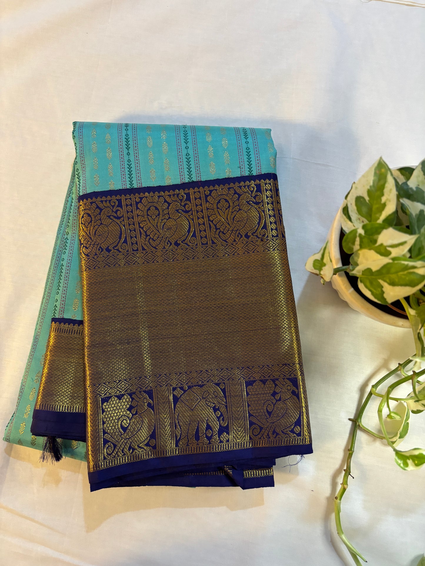 Kajivaram Silk Saree ( turquoise blue)