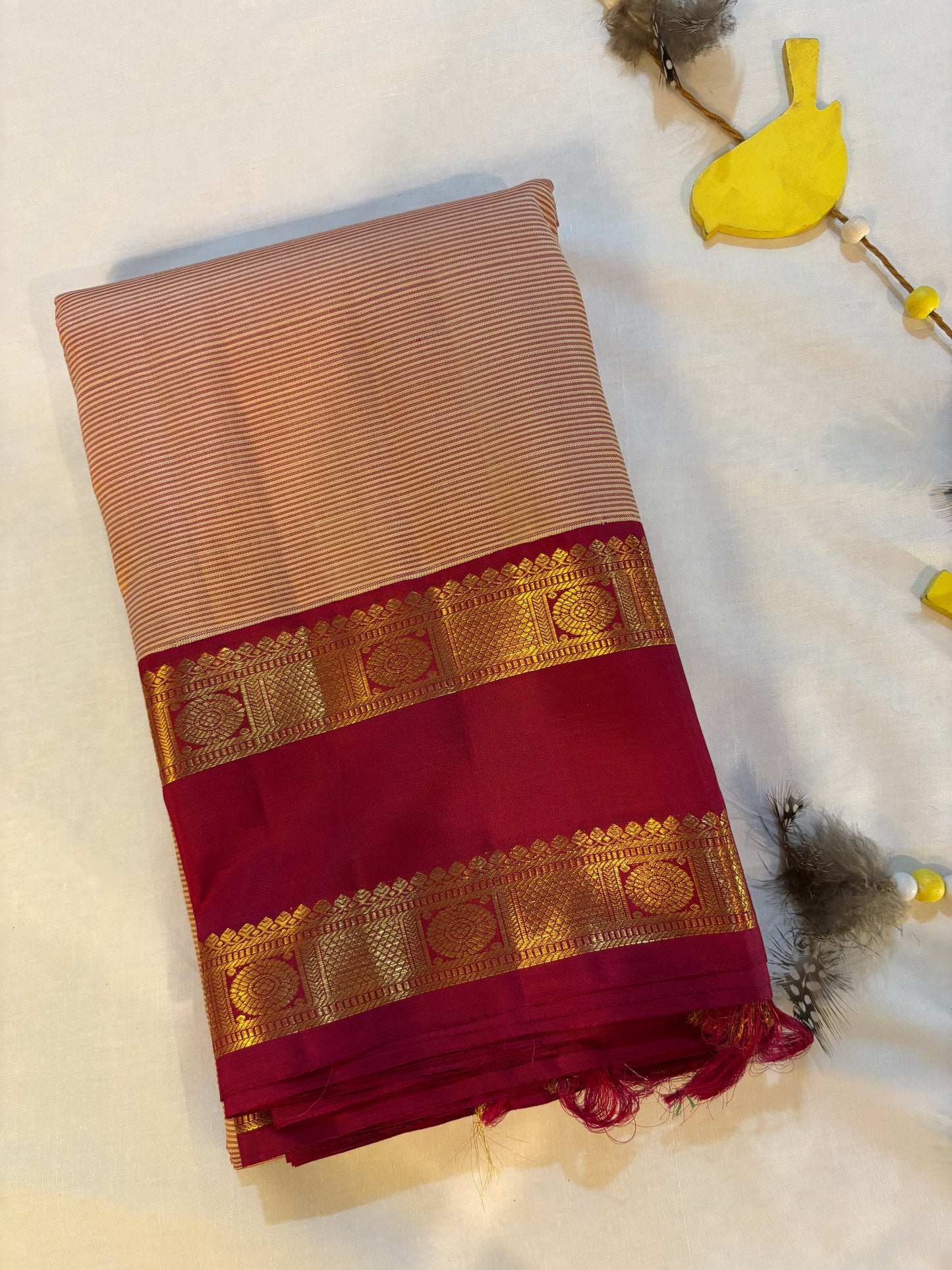 Kajivaram Silk Saree (orange striped)