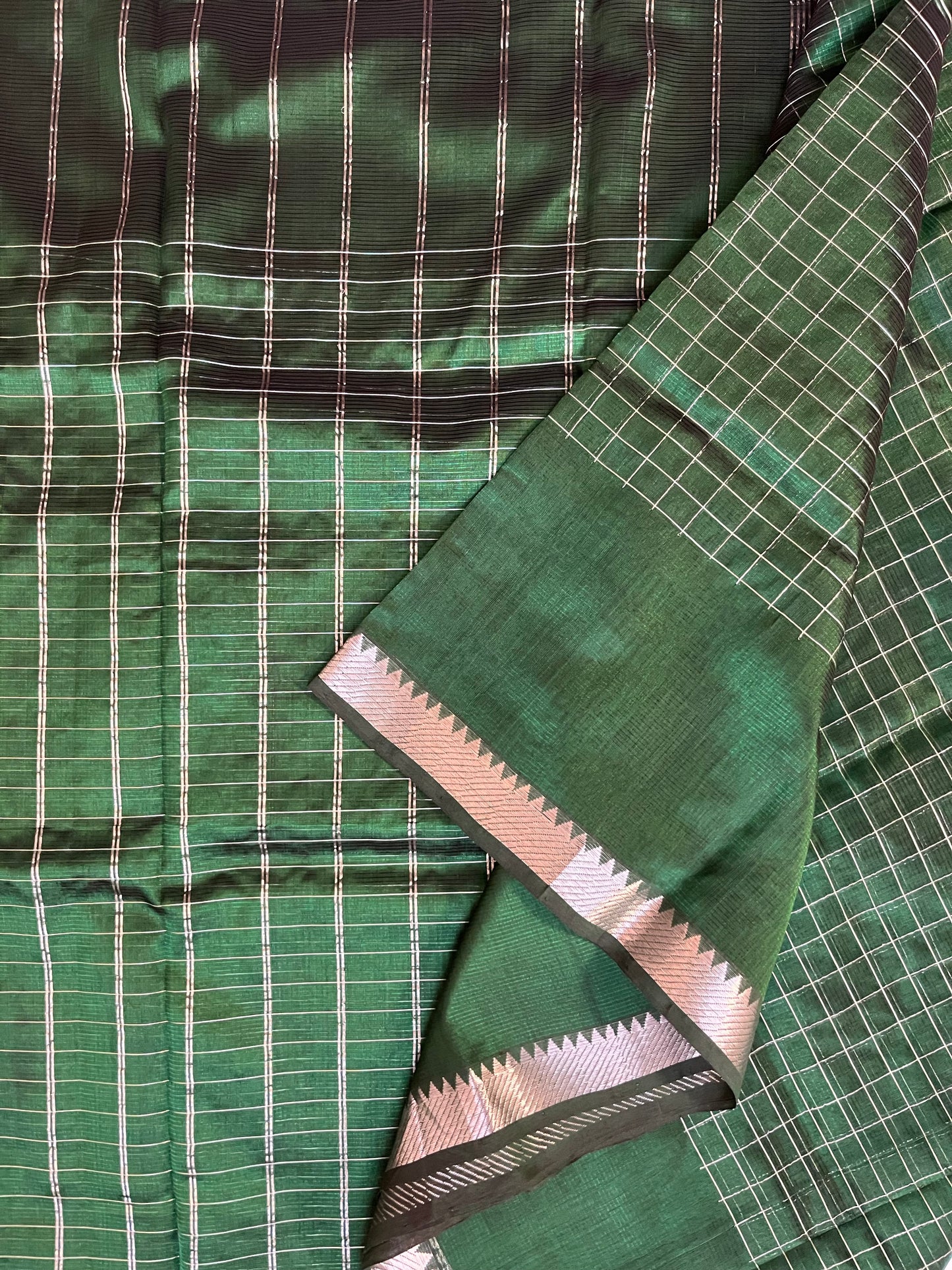Magalgiri cotton Silk Saree  - GREEN CHECKED