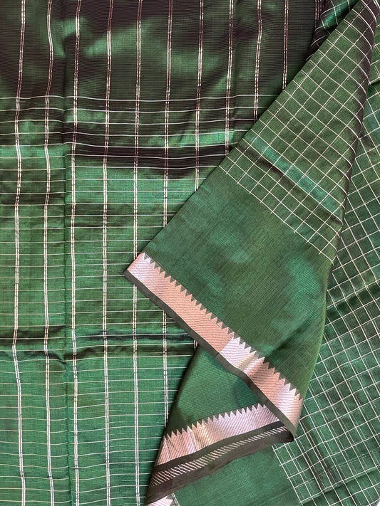 Magalgiri cotton Silk Saree  - GREEN CHECKED