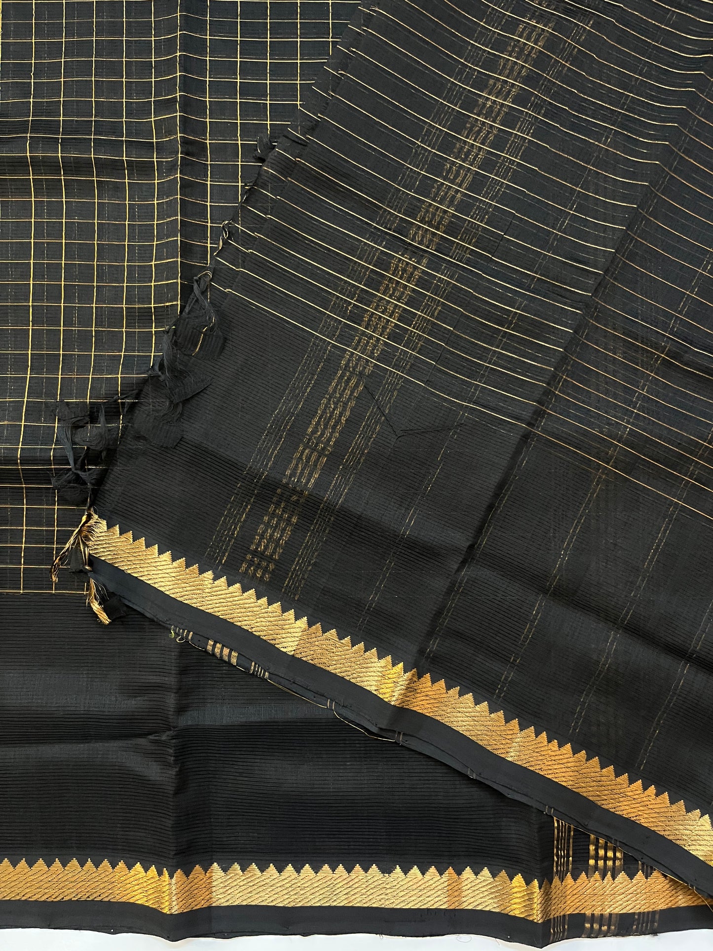 Magalgiri cotton Silk Saree -  BLACK CHECKED