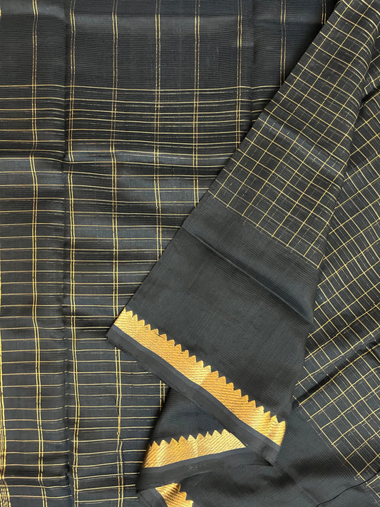 Magalgiri cotton Silk Saree -  BLACK CHECKED