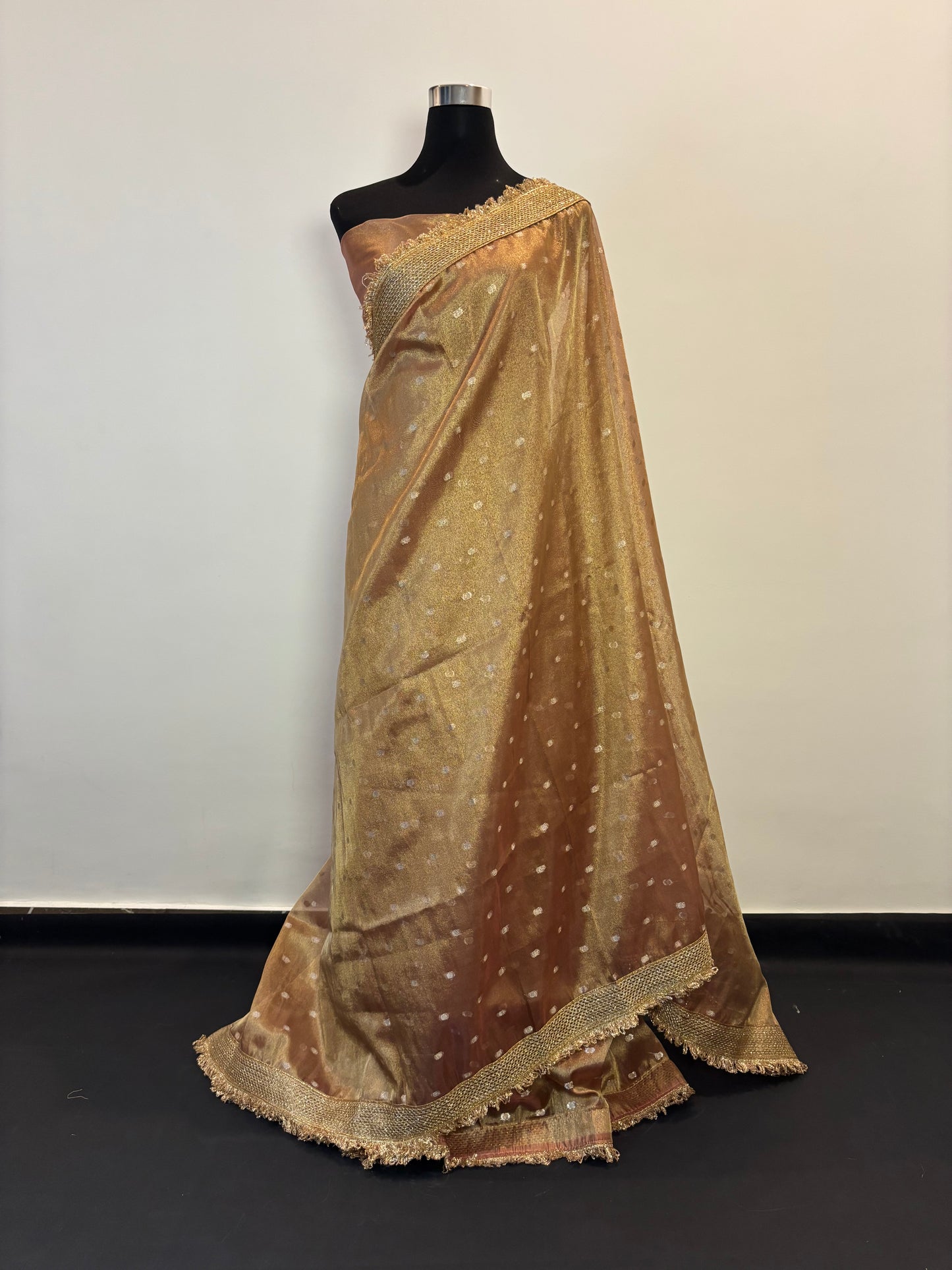 Golden Hues of Grace - Banarasi tissue semi silk saree
