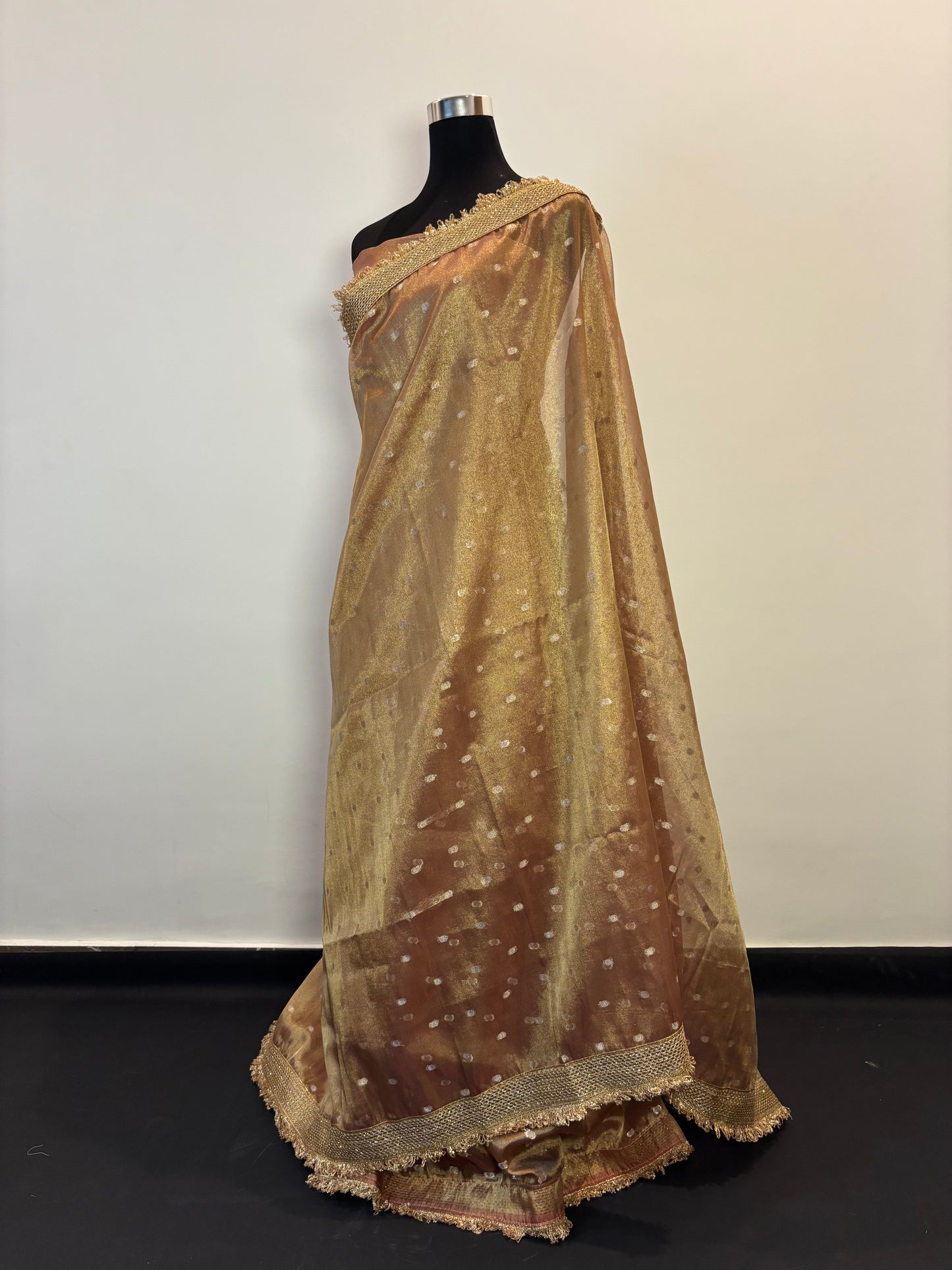 Golden Hues of Grace - Banarasi tissue semi silk saree