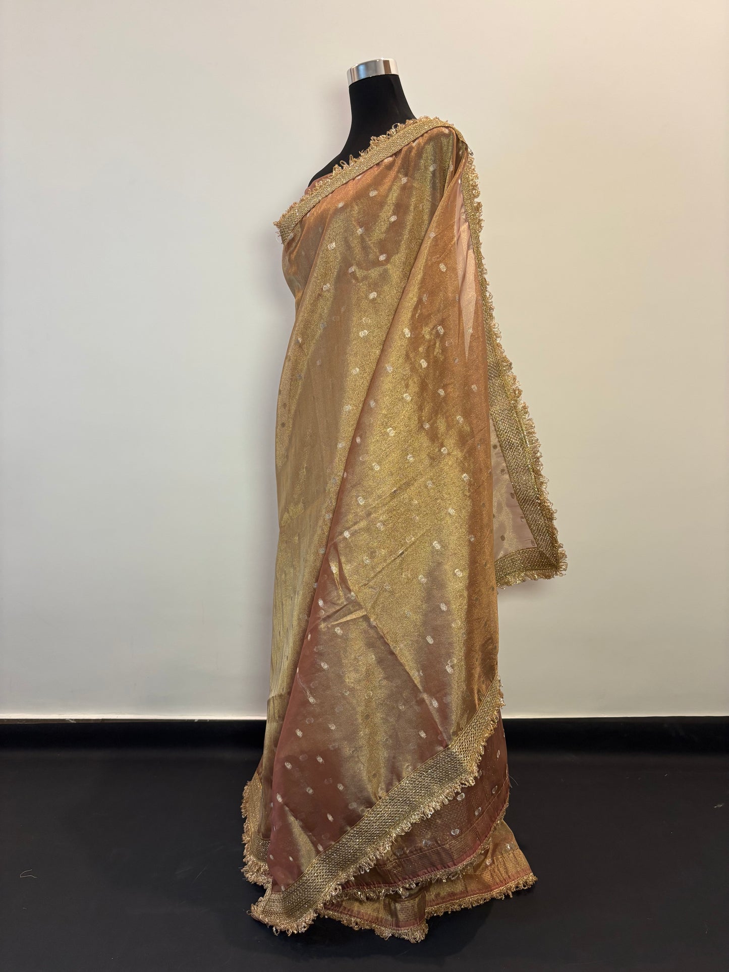 Golden Hues of Grace - Banarasi tissue semi silk saree