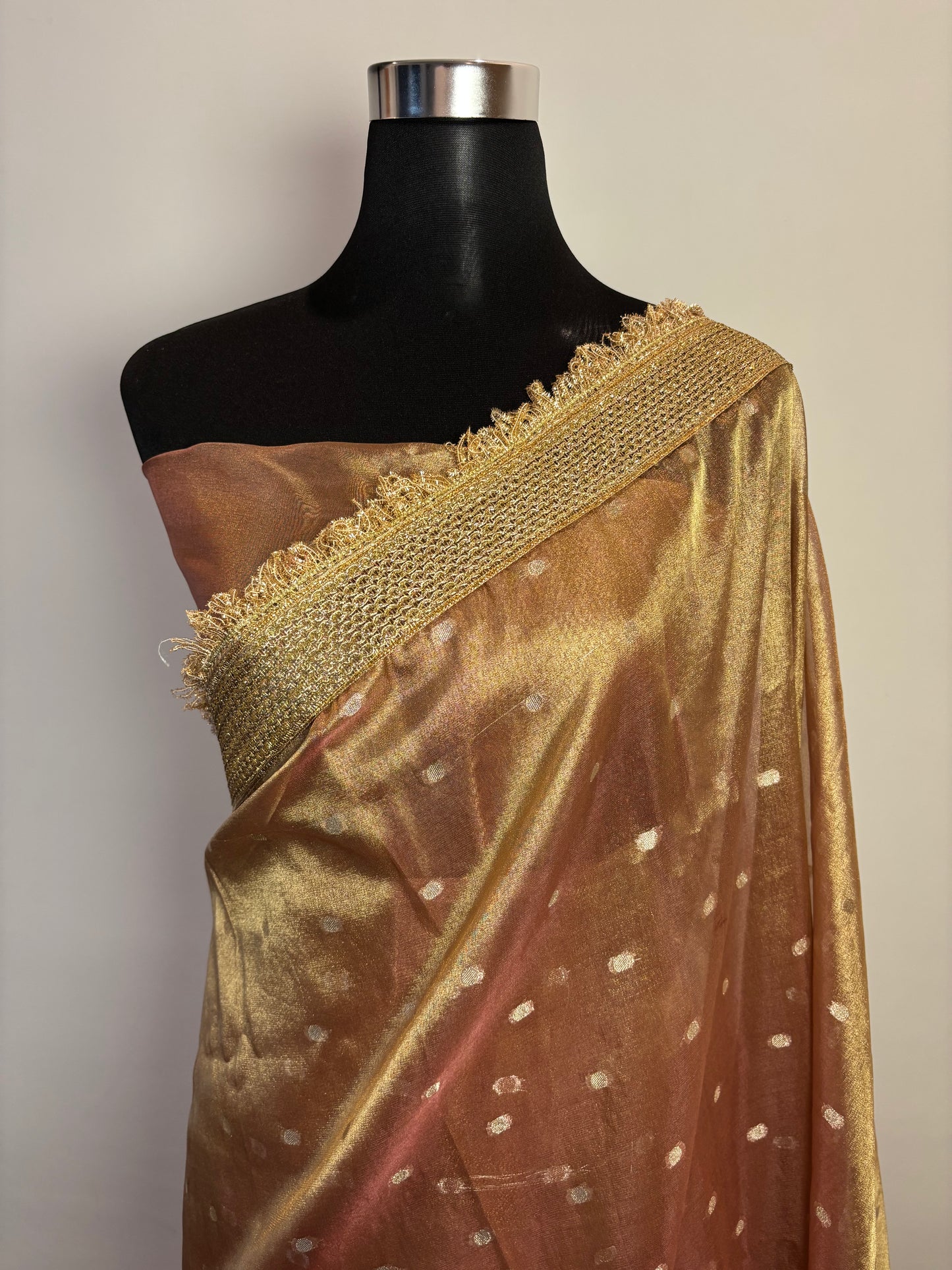 Golden Hues of Grace - Banarasi tissue semi silk saree