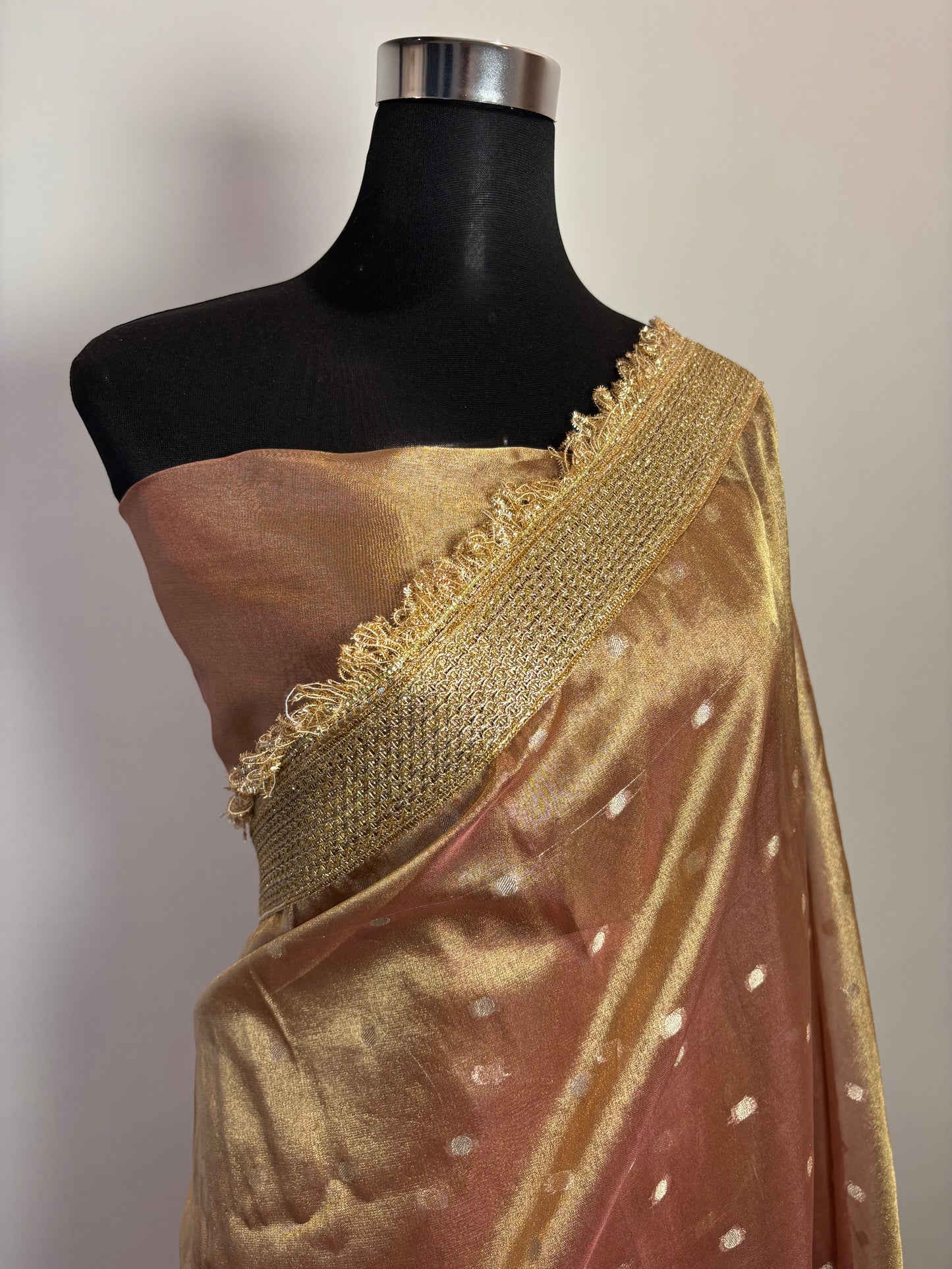 Golden Hues of Grace - Banarasi tissue semi silk saree