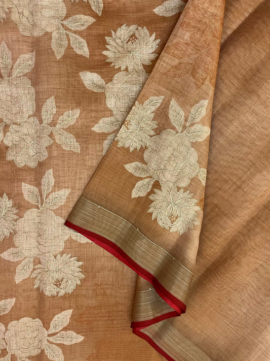 Linen Tissue Saree (BROWN)