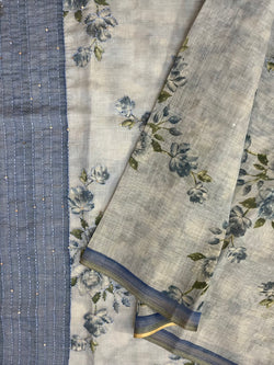 Pure Linen Saree (PASTEL BLUE)
