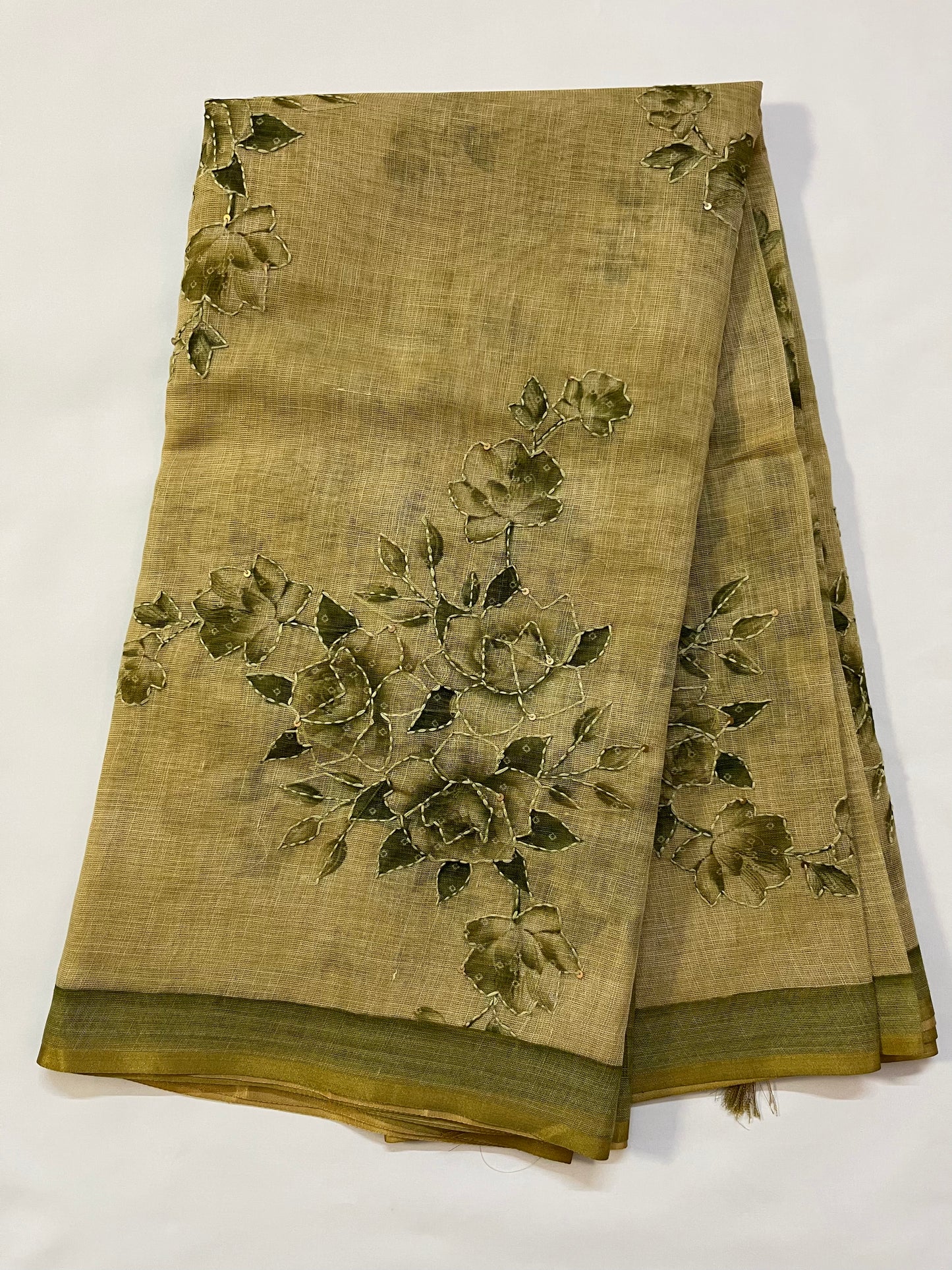 Pure Linen saree (PASTEL GREEN)