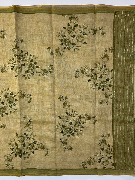 Pure Linen saree (PASTEL GREEN)