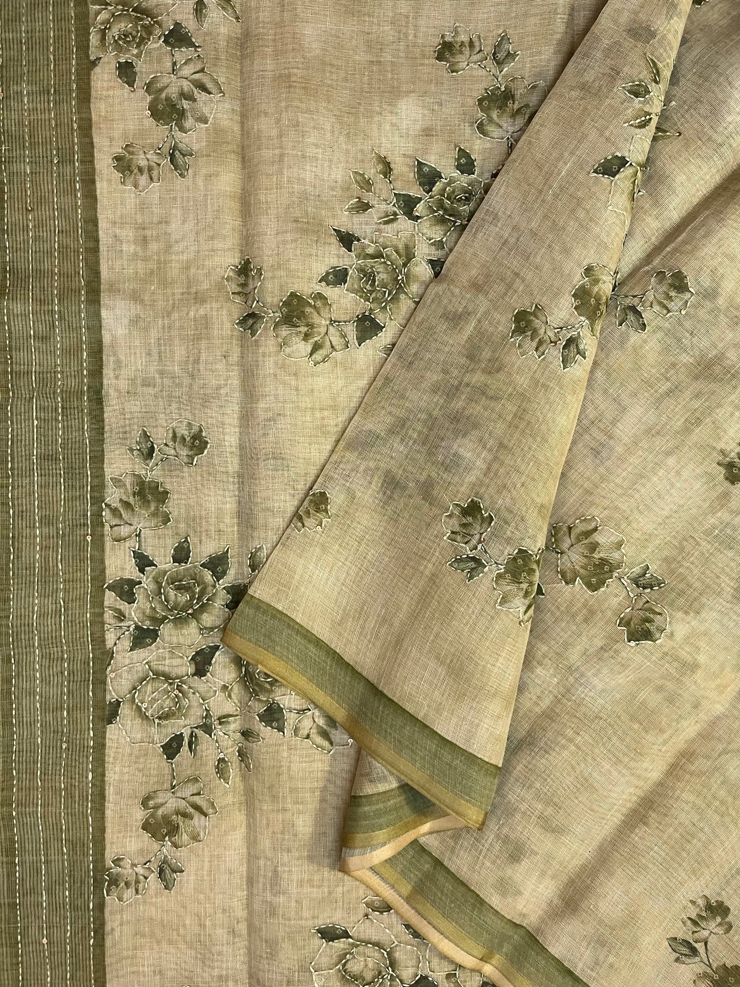 Pure Linen saree (PASTEL GREEN)