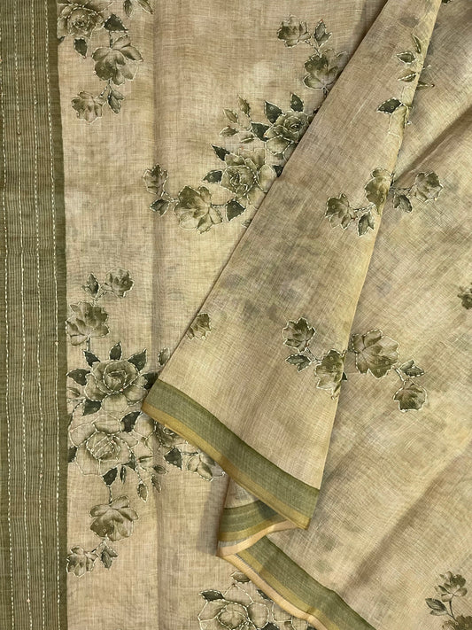 Pure Linen saree (PASTEL GREEN)