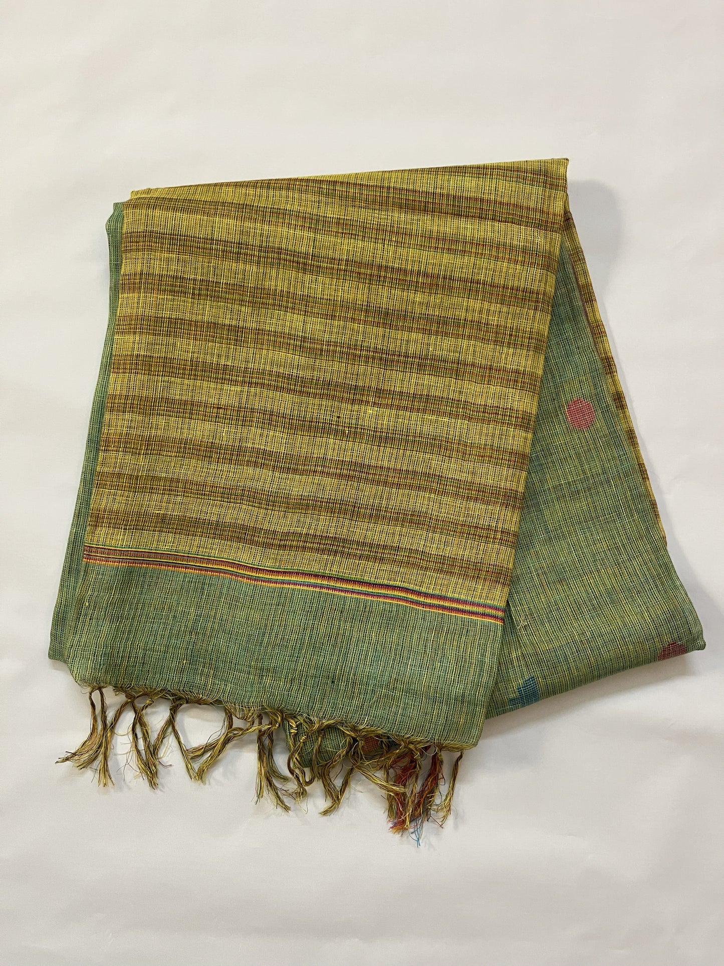 pure Linen Saree (GREEN)