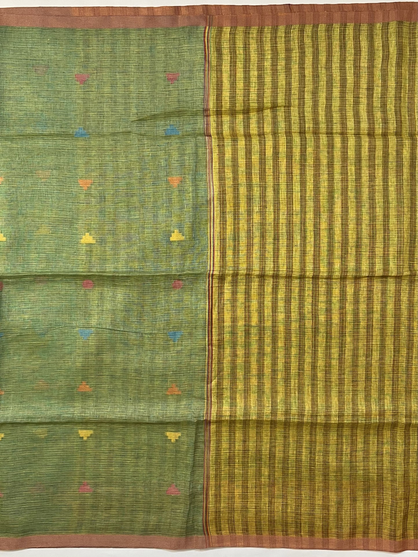 pure Linen Saree (GREEN)