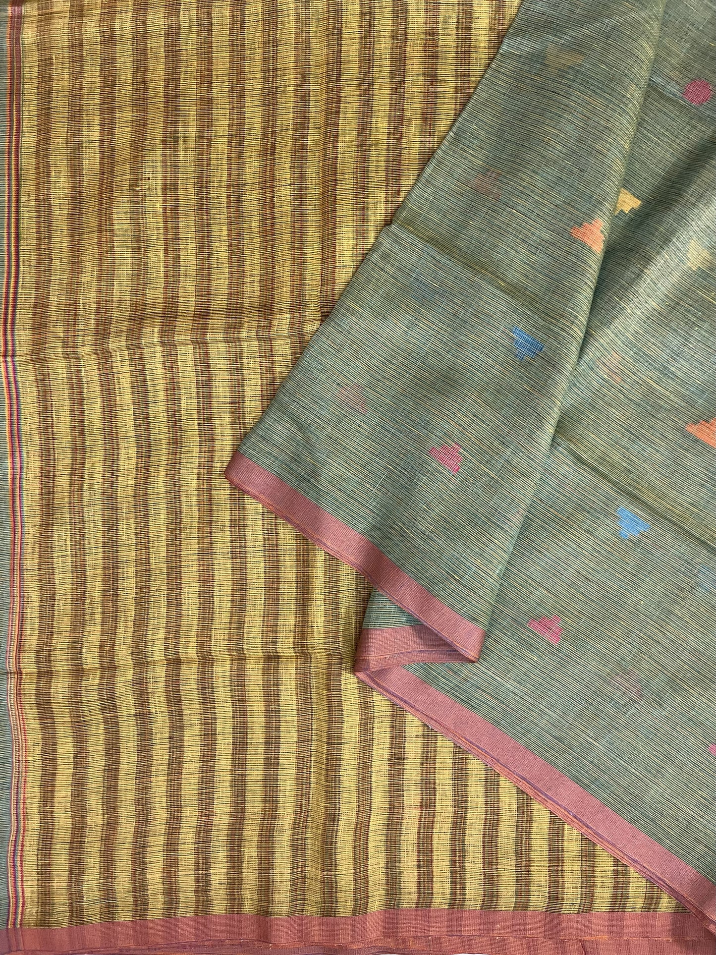 pure Linen Saree (GREEN)