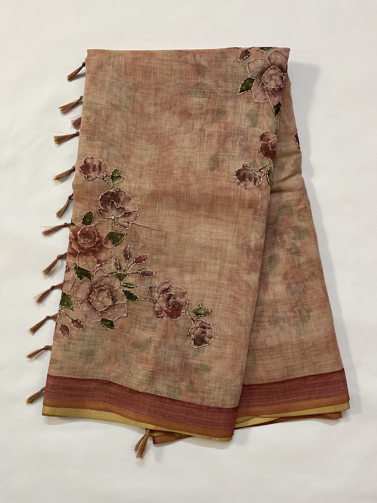 Pure Linen saree (PASTEL RED)