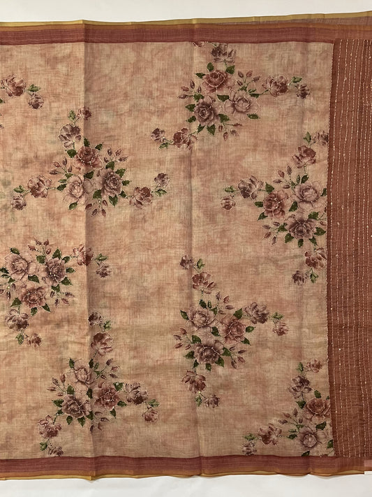 Pure Linen saree (PASTEL RED)