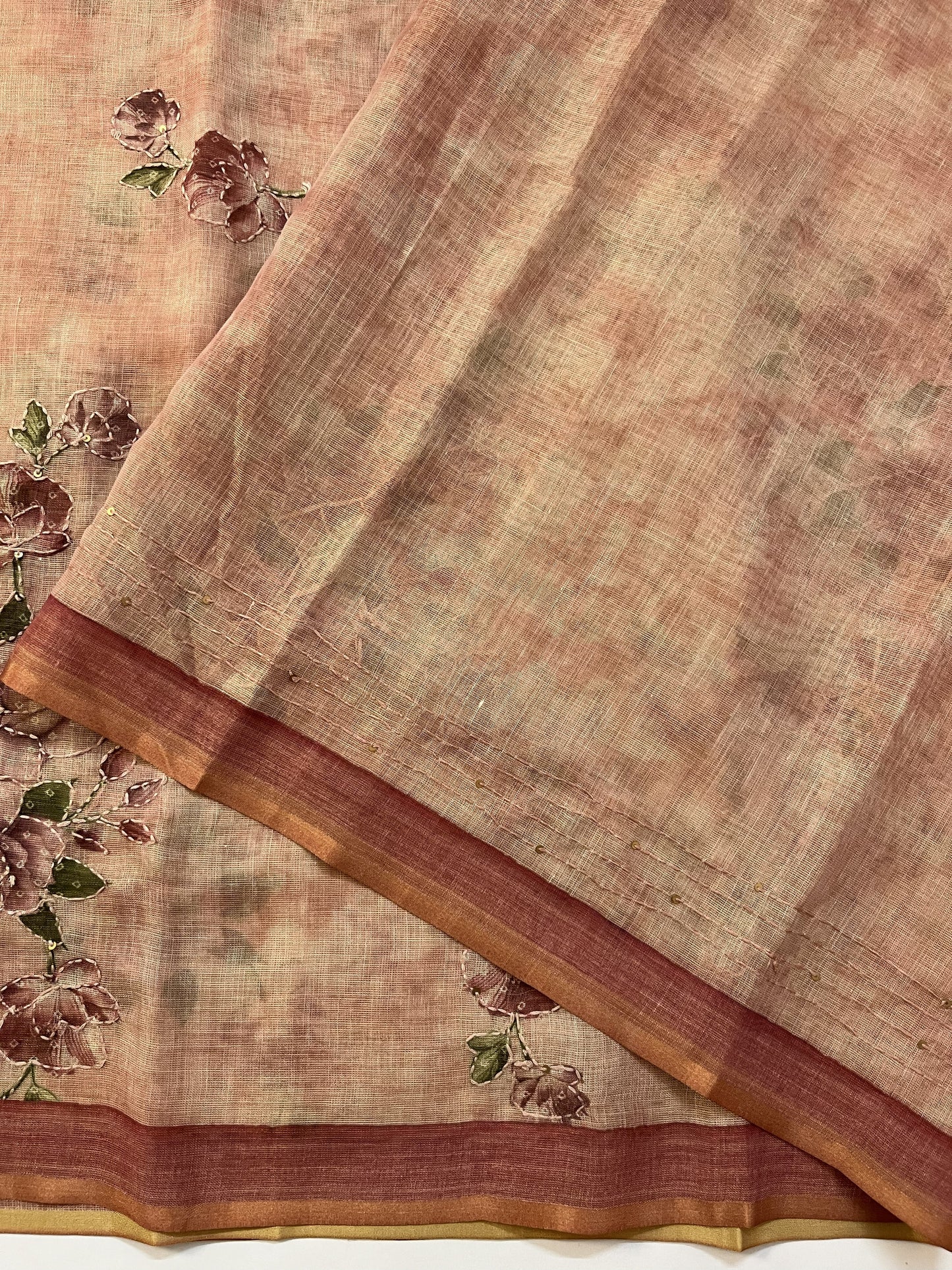 Pure Linen saree (PASTEL RED)