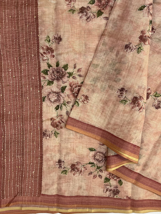 Pure Linen saree (PASTEL RED)