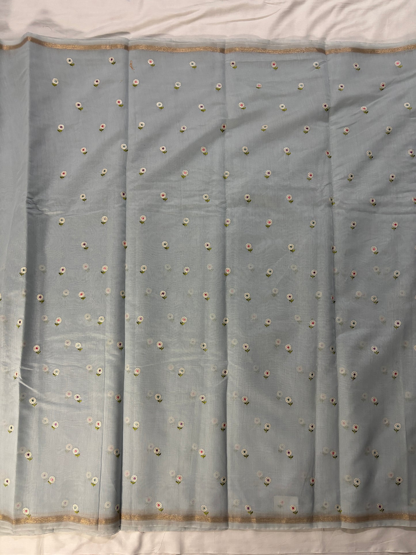 Cotton Embroidery Saree – powder blue