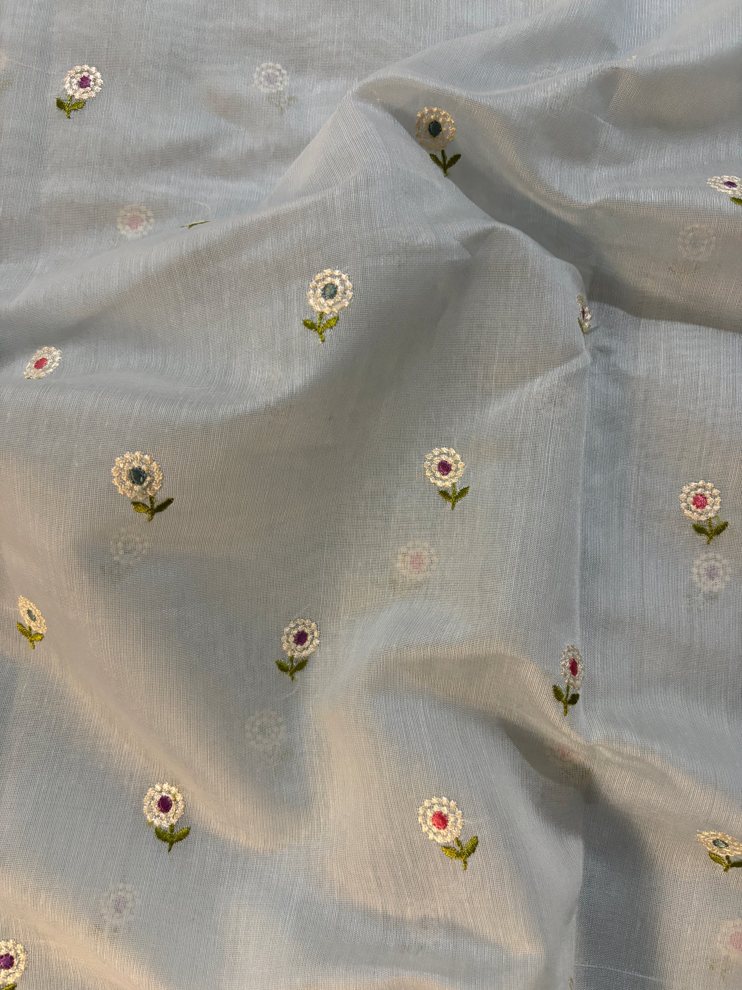 Cotton Embroidery Saree – powder blue