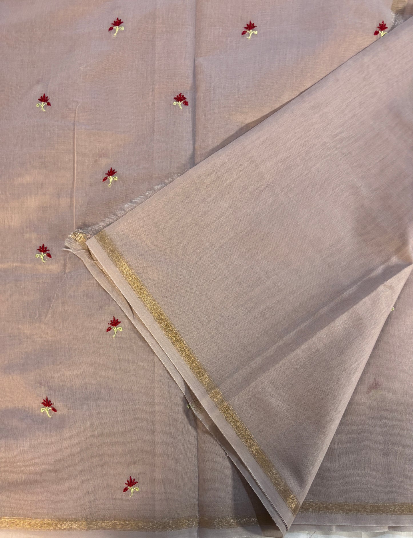 Cotton Embroidery Saree - nude pink