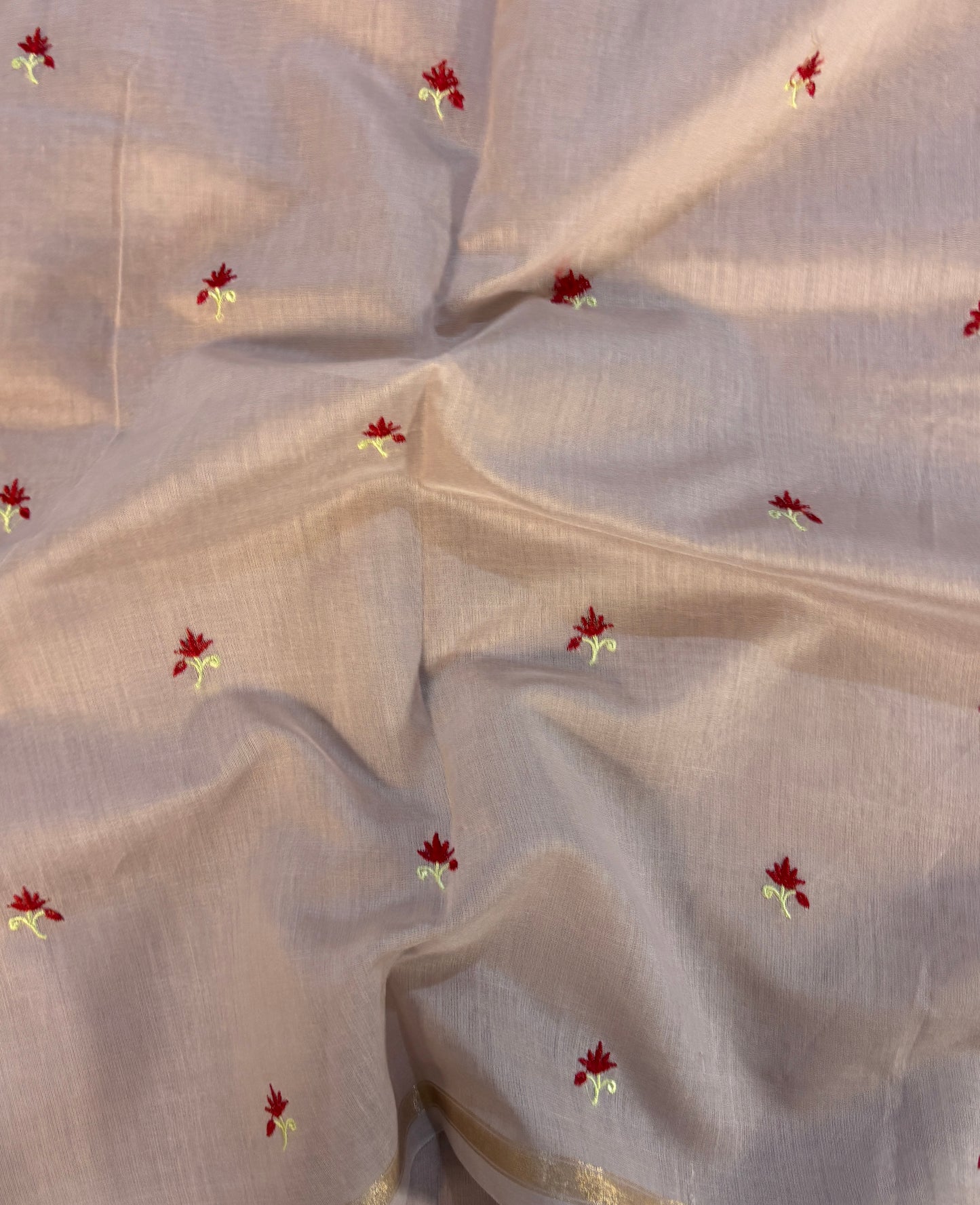 Cotton Embroidery Saree - nude pink