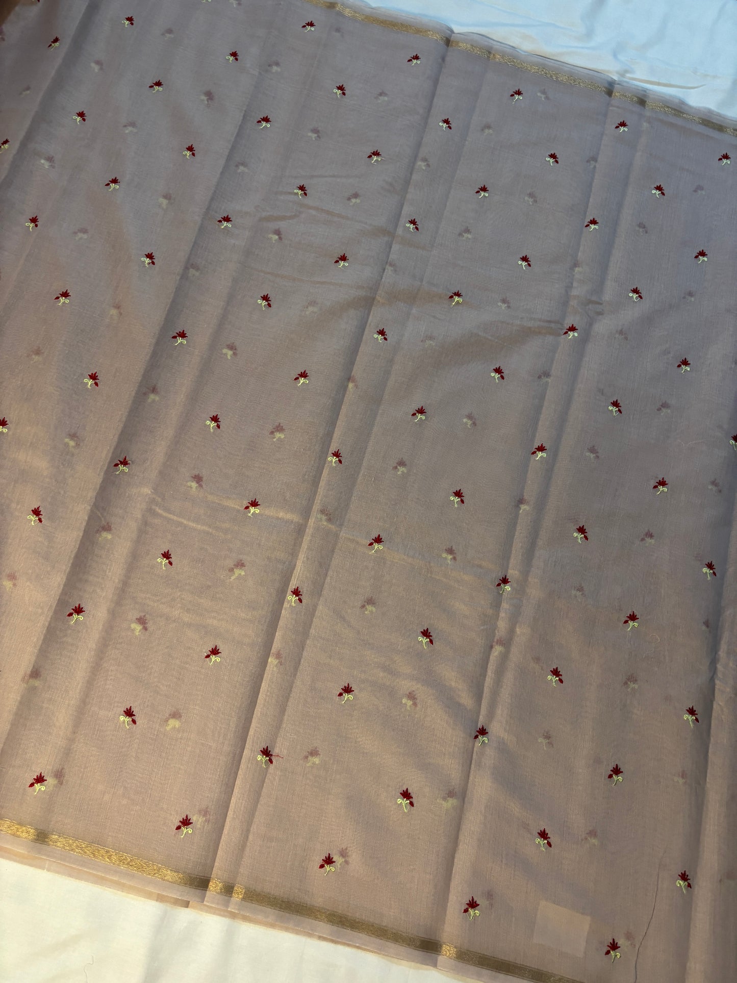 Cotton Embroidery Saree - nude pink